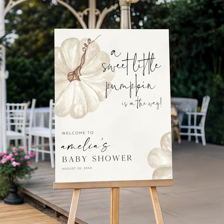 Neutral Little Pumpkin Baby Shower Welcome Sign