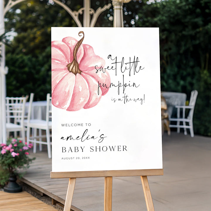 Pink Little Pumpkin Baby Shower Welcome Sign