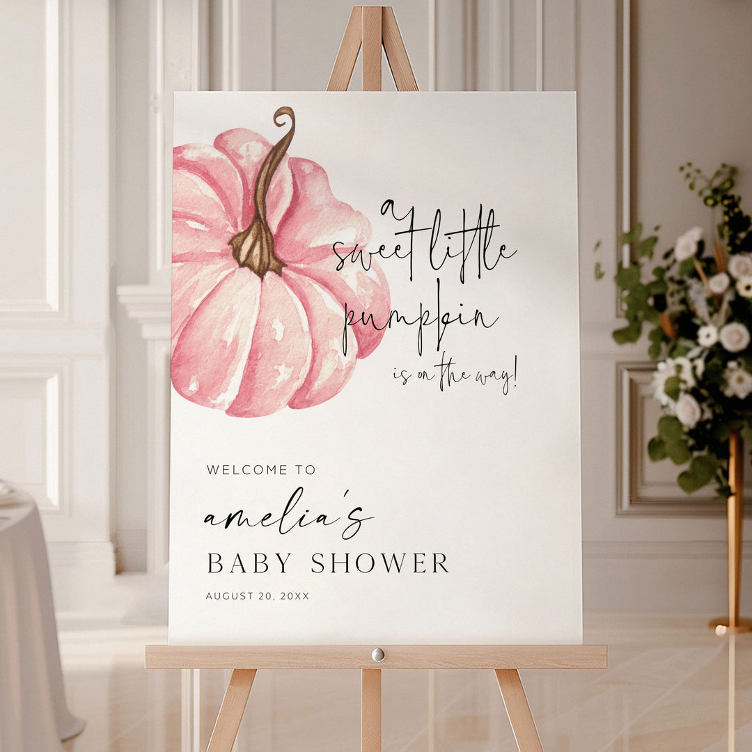 Pink Little Pumpkin Baby Shower Welcome Sign