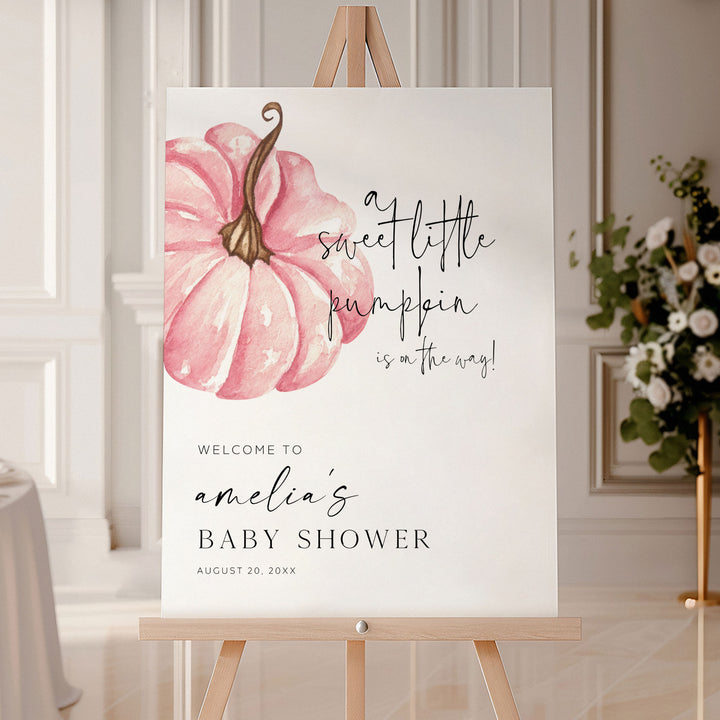 Pink Little Pumpkin Baby Shower Welcome Sign
