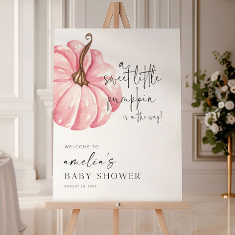Pink Little Pumpkin Baby Shower Welcome Sign