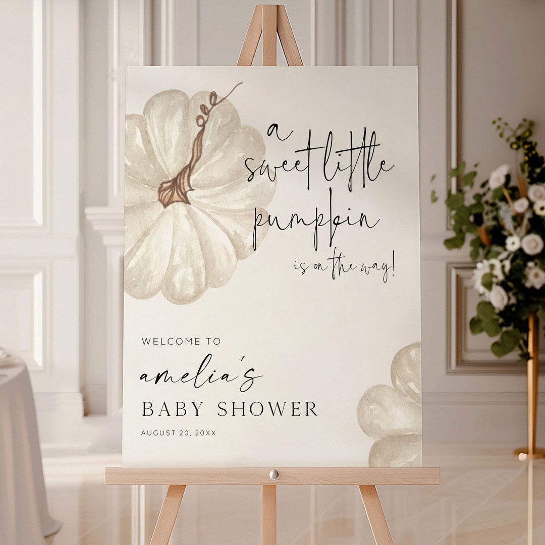 Neutral Little Pumpkin Baby Shower Welcome Sign