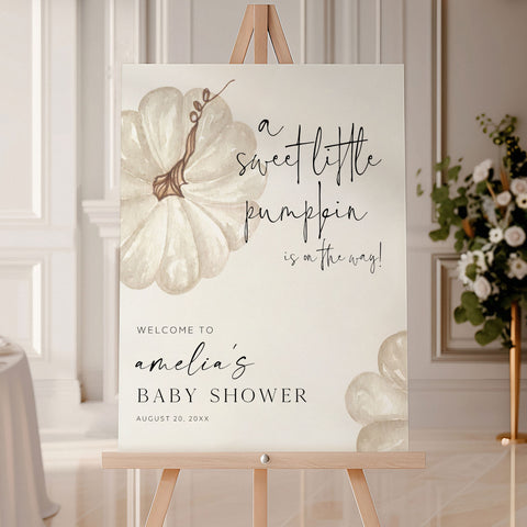 Neutral Little Pumpkin Baby Shower Welcome Sign