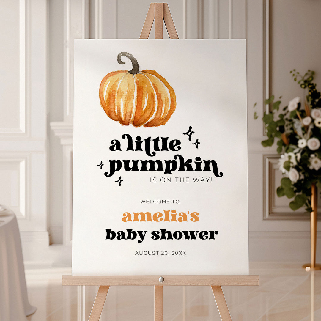 Retro Little Pumpkin Baby Shower Welcome Sign