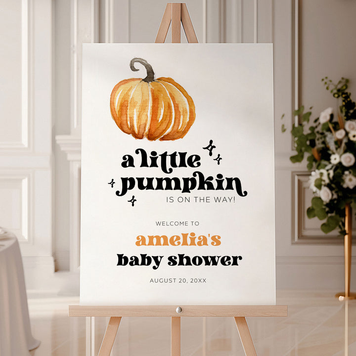 Retro Little Pumpkin Baby Shower Welcome Sign