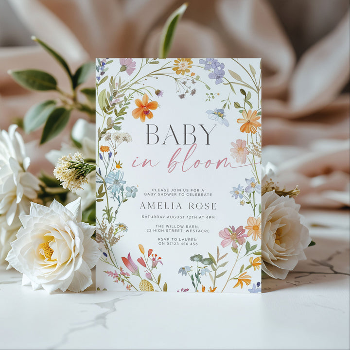 Floral Wreath Baby In Bloom Invitation