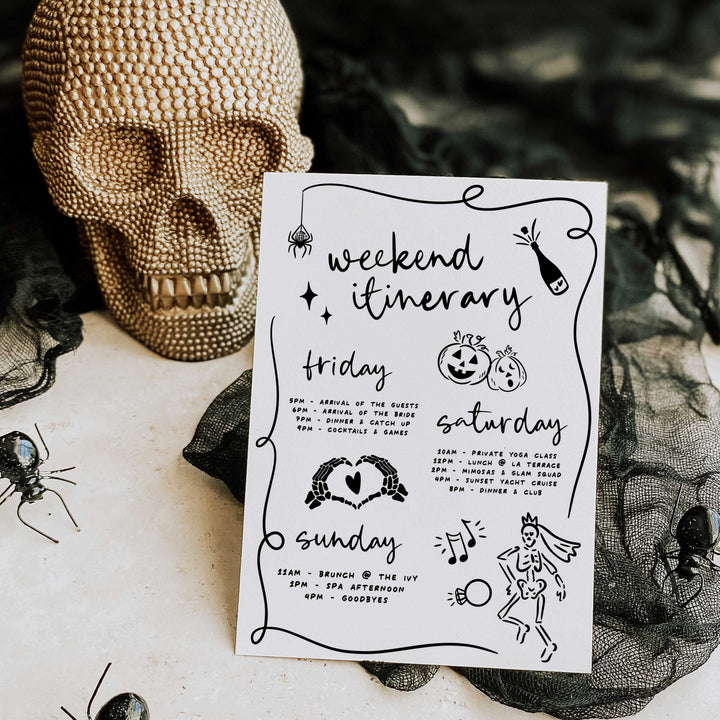 Halloween bridal invitation featuring “Till Death Do Us Party” wording, perfect for email or printed invites for fall events