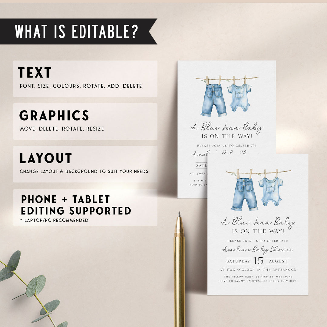 Blue Jeans Baby Simple Invitation