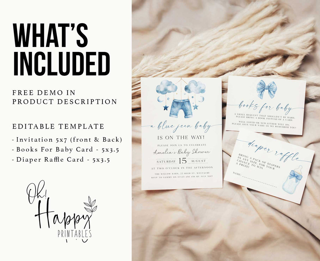 Blue Jeans Baby Mobile Invitation