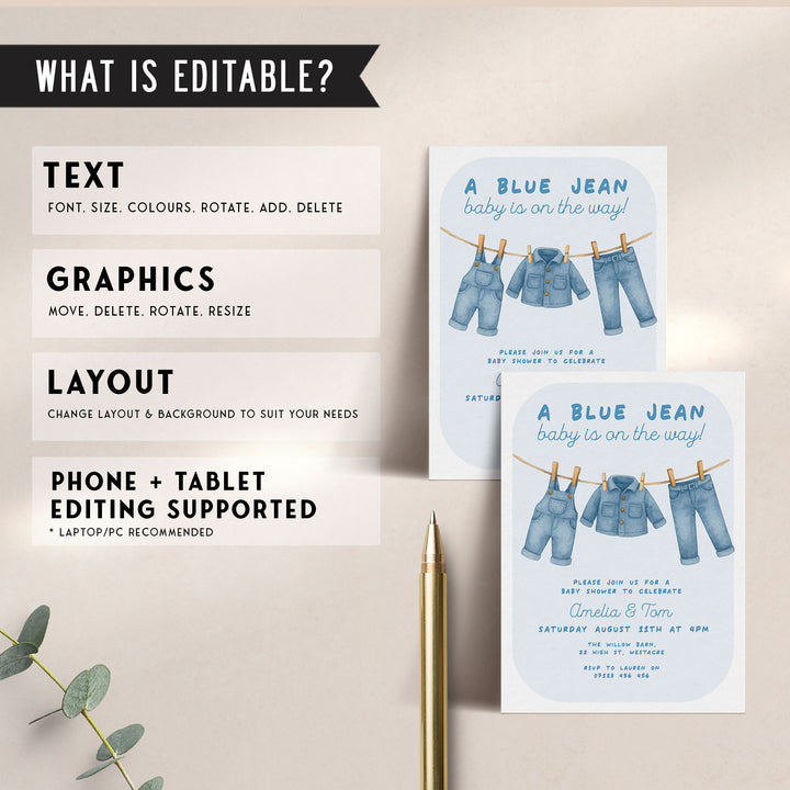 Blue Jeans Baby Bubble Invitation