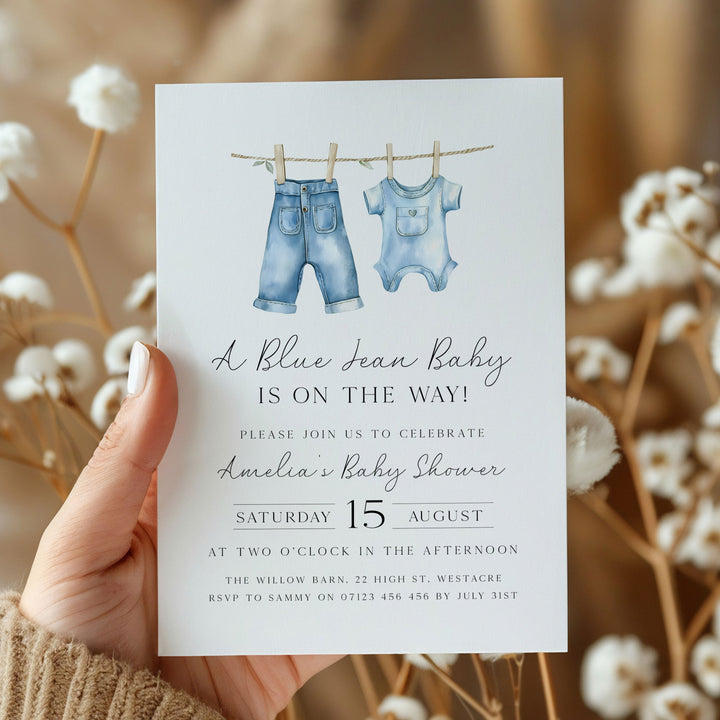 Blue Jeans Baby Simple Invitation