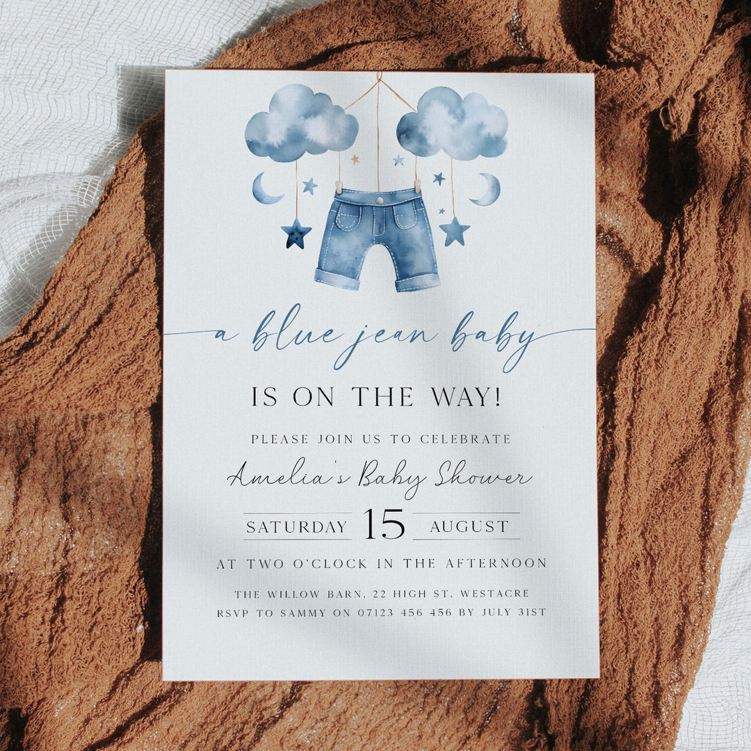 Blue Jeans Baby Mobile Invitation