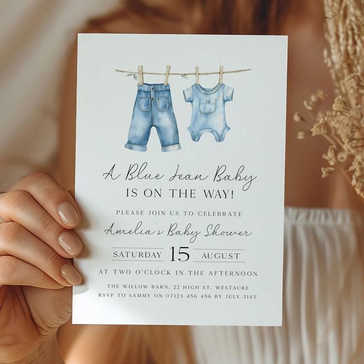 Blue Jeans Baby Simple Invitation
