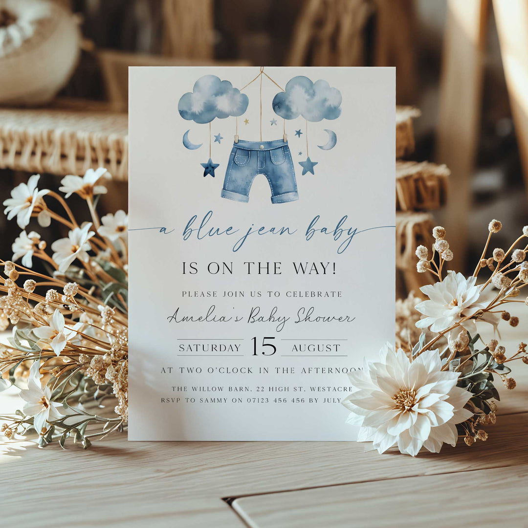 Blue Jeans Baby Mobile Invitation