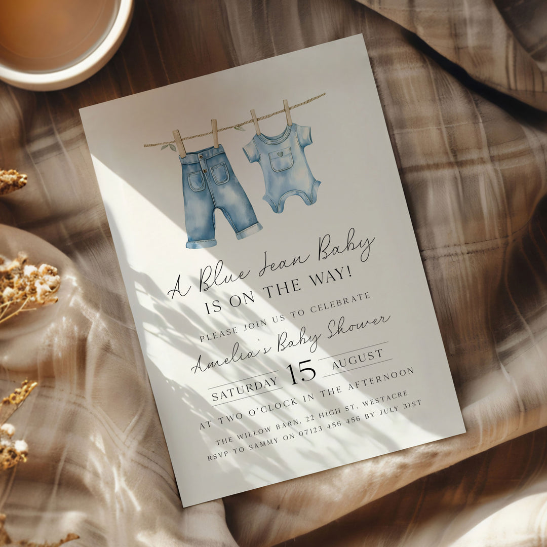 Blue Jeans Baby Simple Invitation
