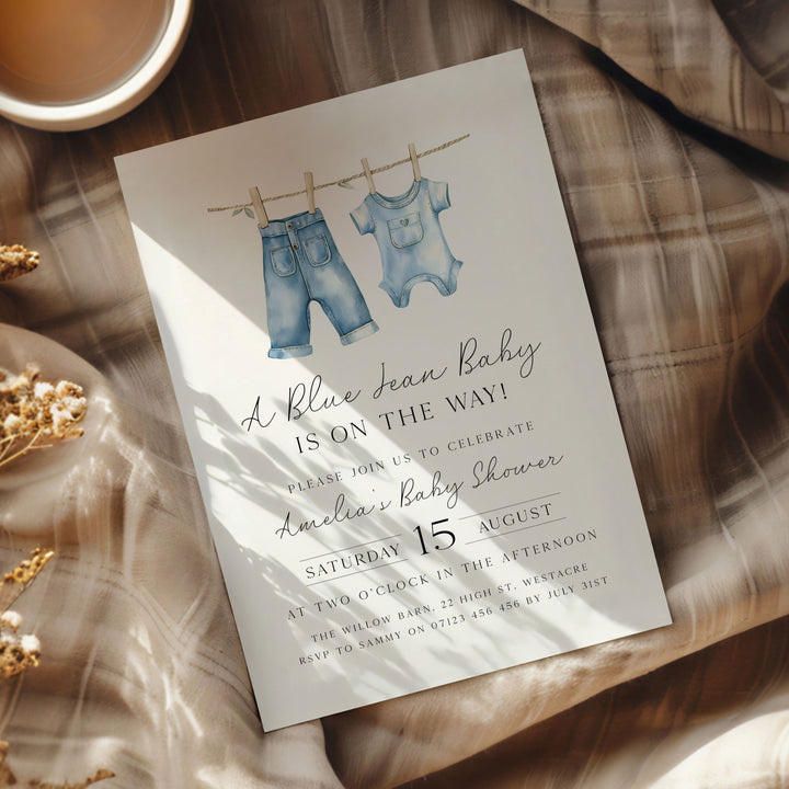 Blue Jeans Baby Simple Invitation