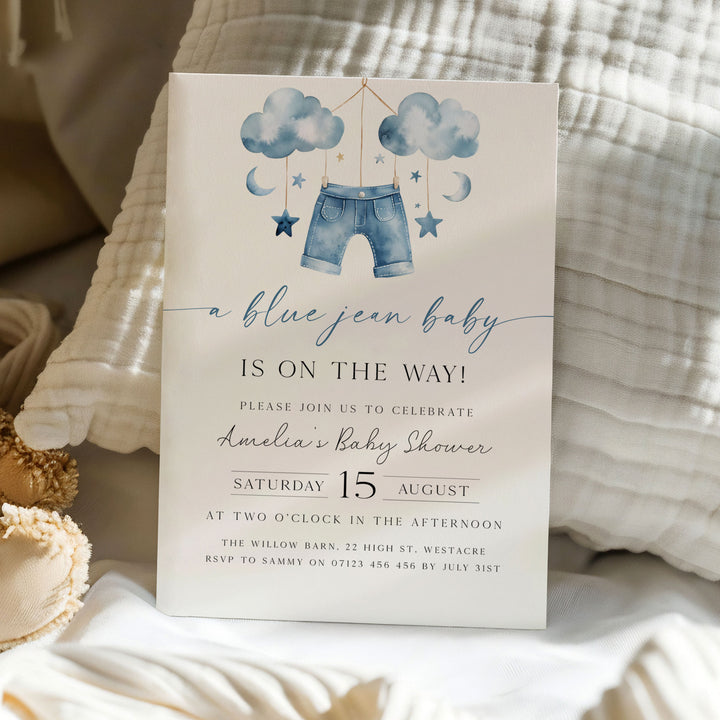 Blue Jeans Baby Mobile Invitation