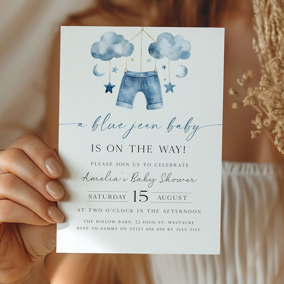 Blue Jeans Baby Mobile Invitation