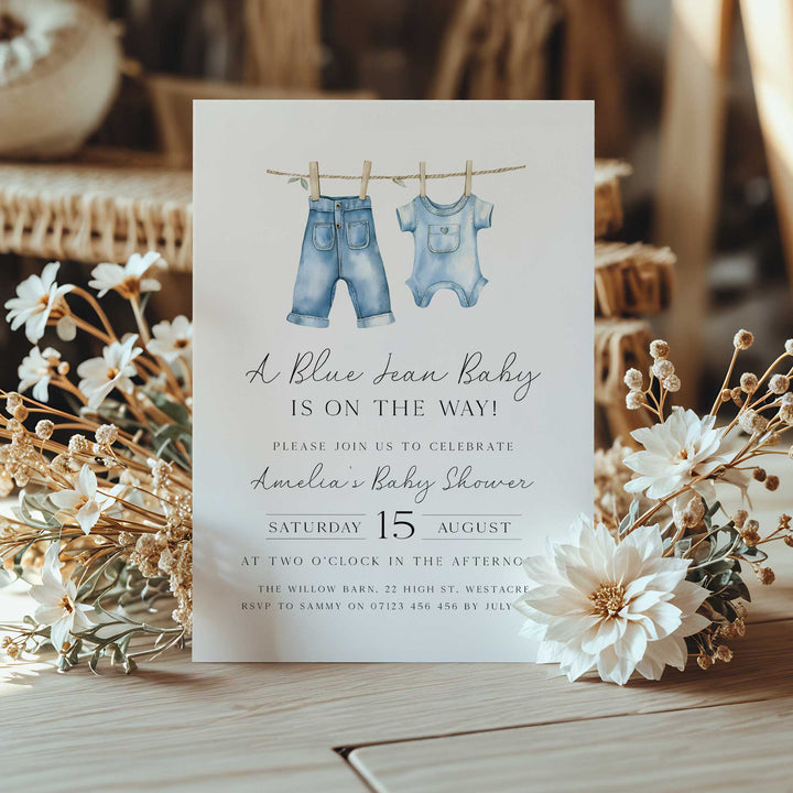 Blue Jeans Baby Simple Invitation