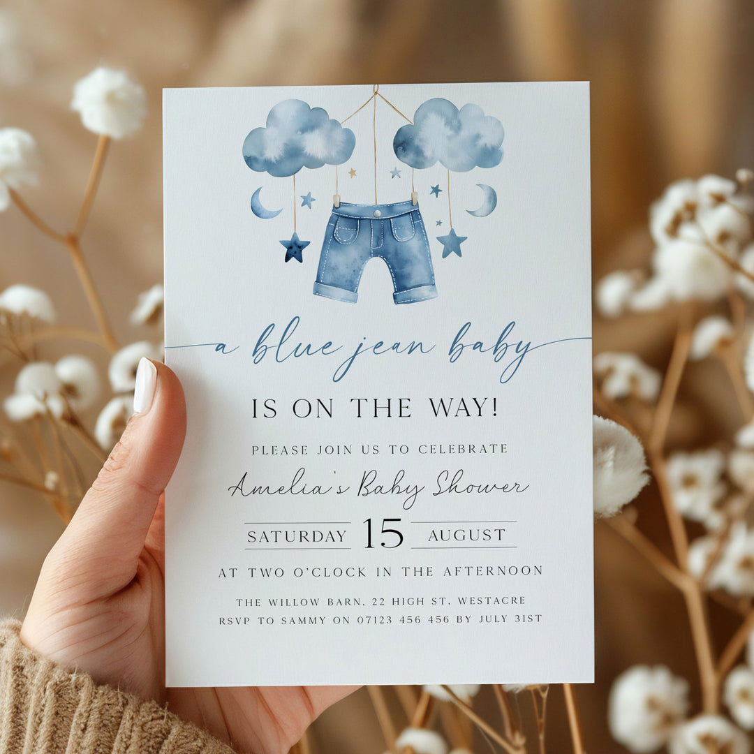 Blue Jeans Baby Mobile Invitation