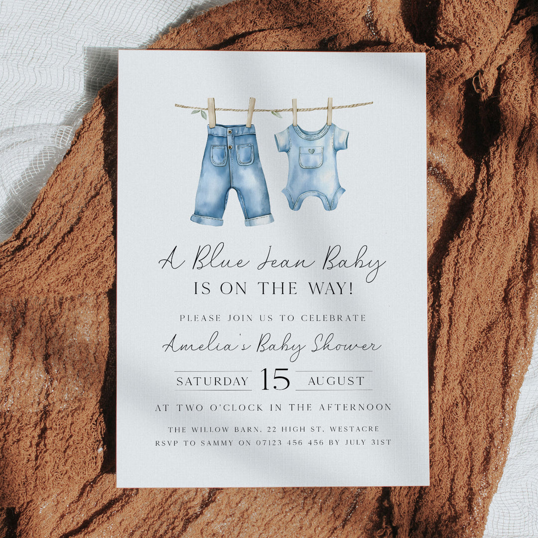 Blue Jeans Baby Simple Invitation