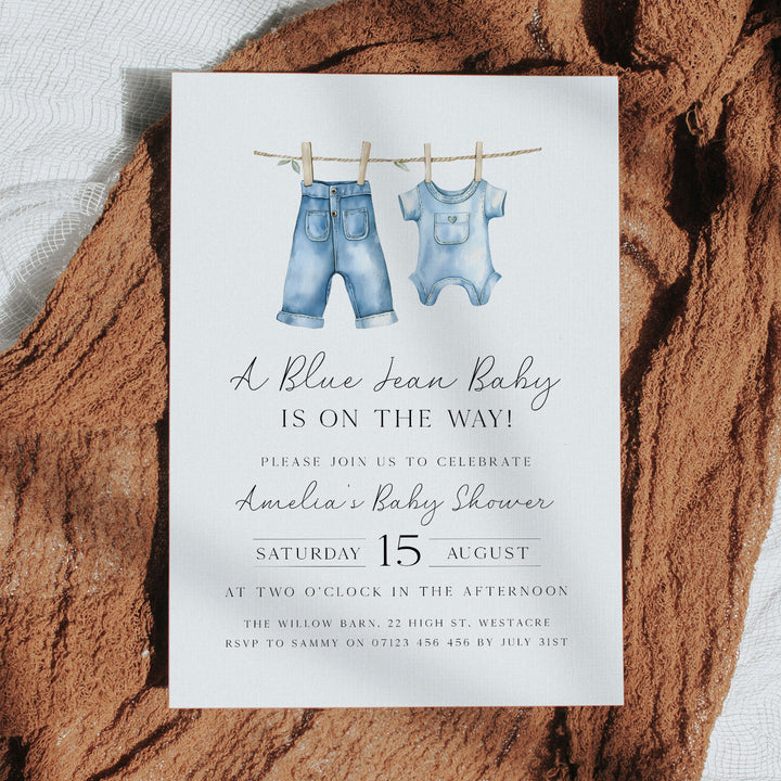Blue Jeans Baby Simple Invitation