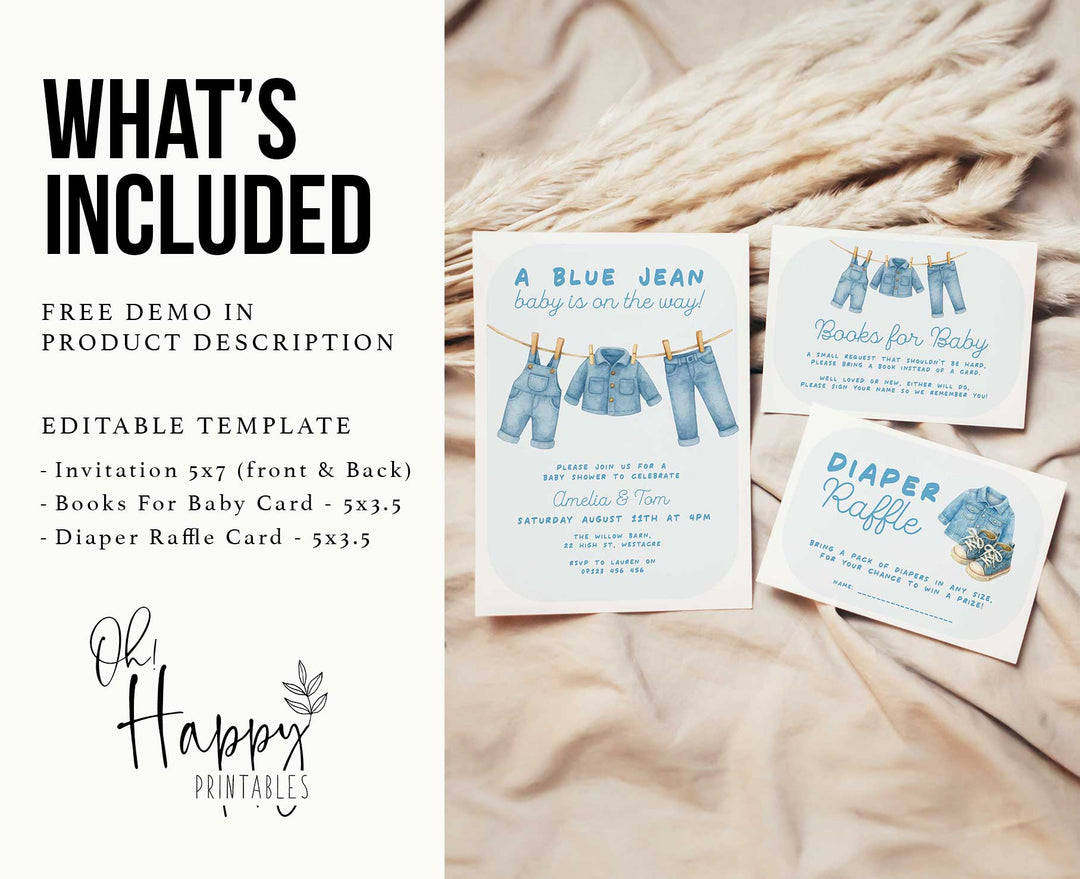 Blue Jeans Baby Bubble Invitation