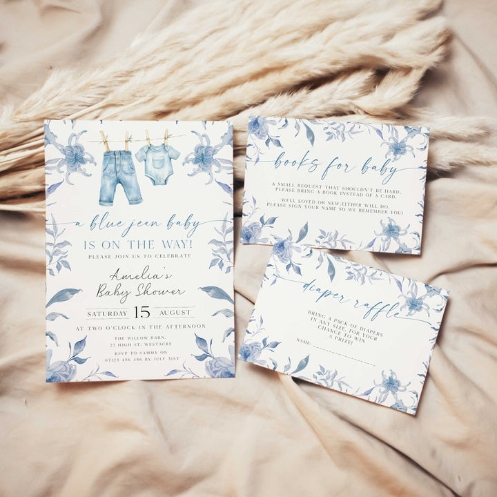 Blue Jeans Baby Floral Invitation
