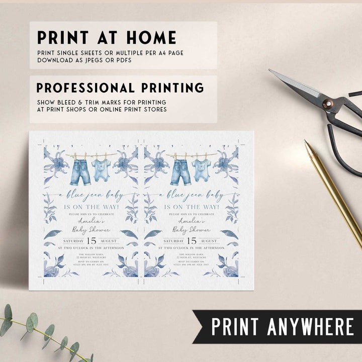 Blue Jeans Baby Floral Invitation