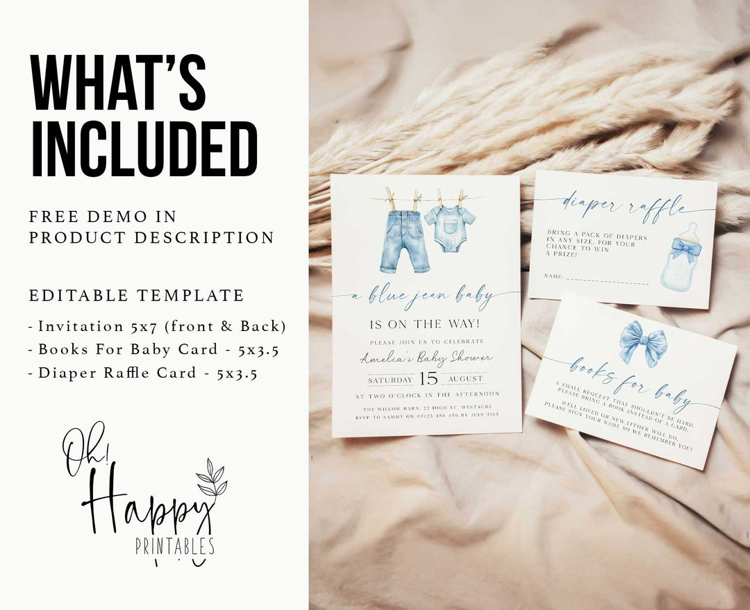 Blue Jeans Baby Modern Invitation