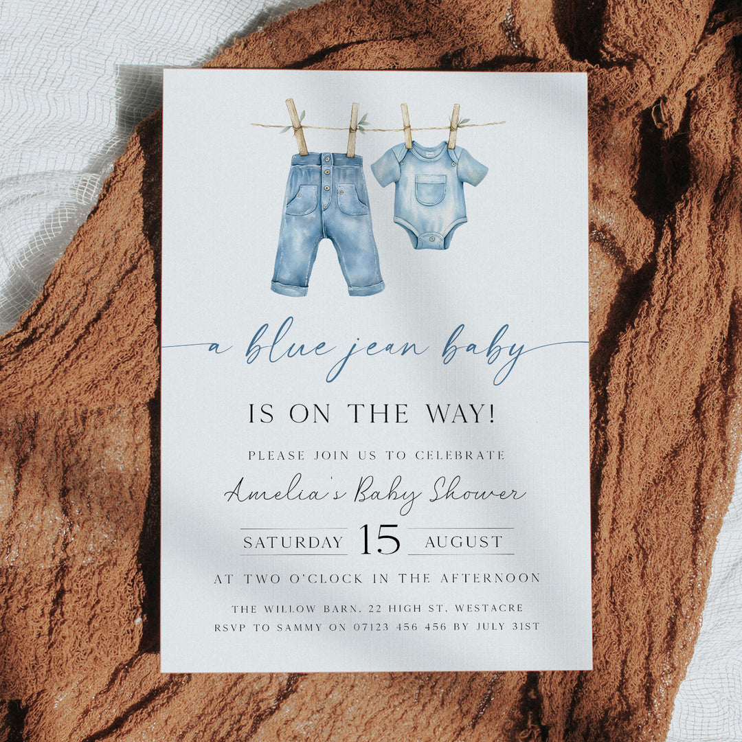 Blue Jeans Baby Modern Invitation