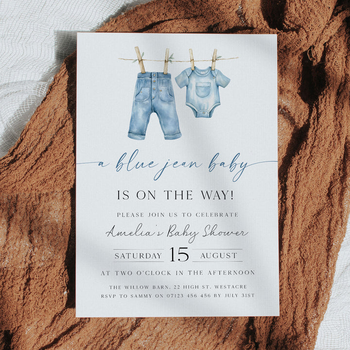 Blue Jeans Baby Modern Invitation