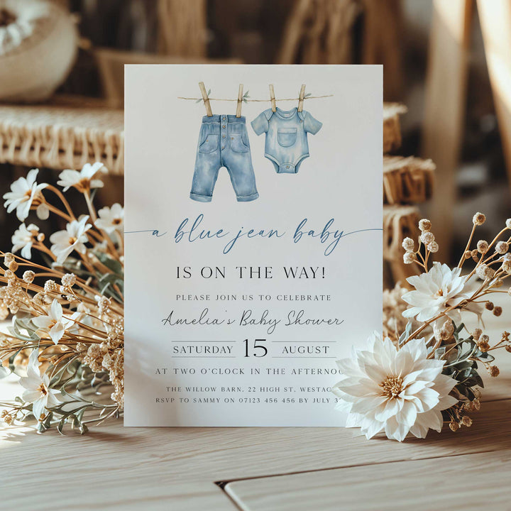 Blue Jeans Baby Modern Invitation