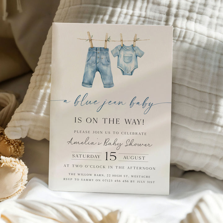 Blue Jeans Baby Modern Invitation