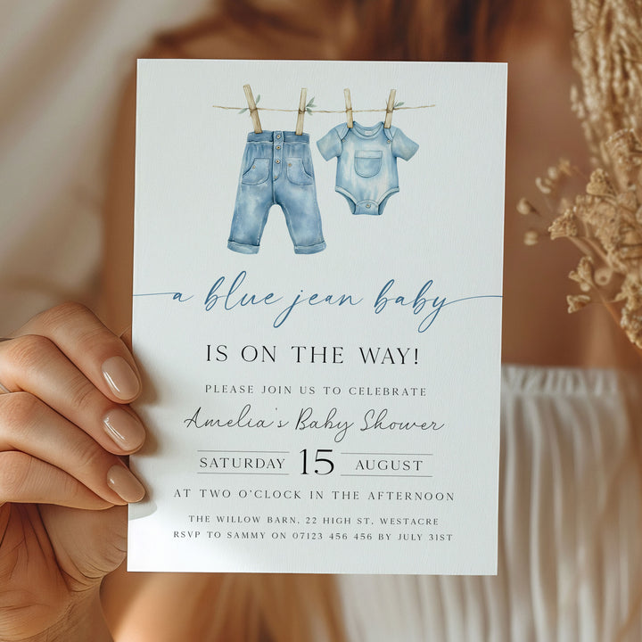 Blue Jeans Baby Modern Invitation