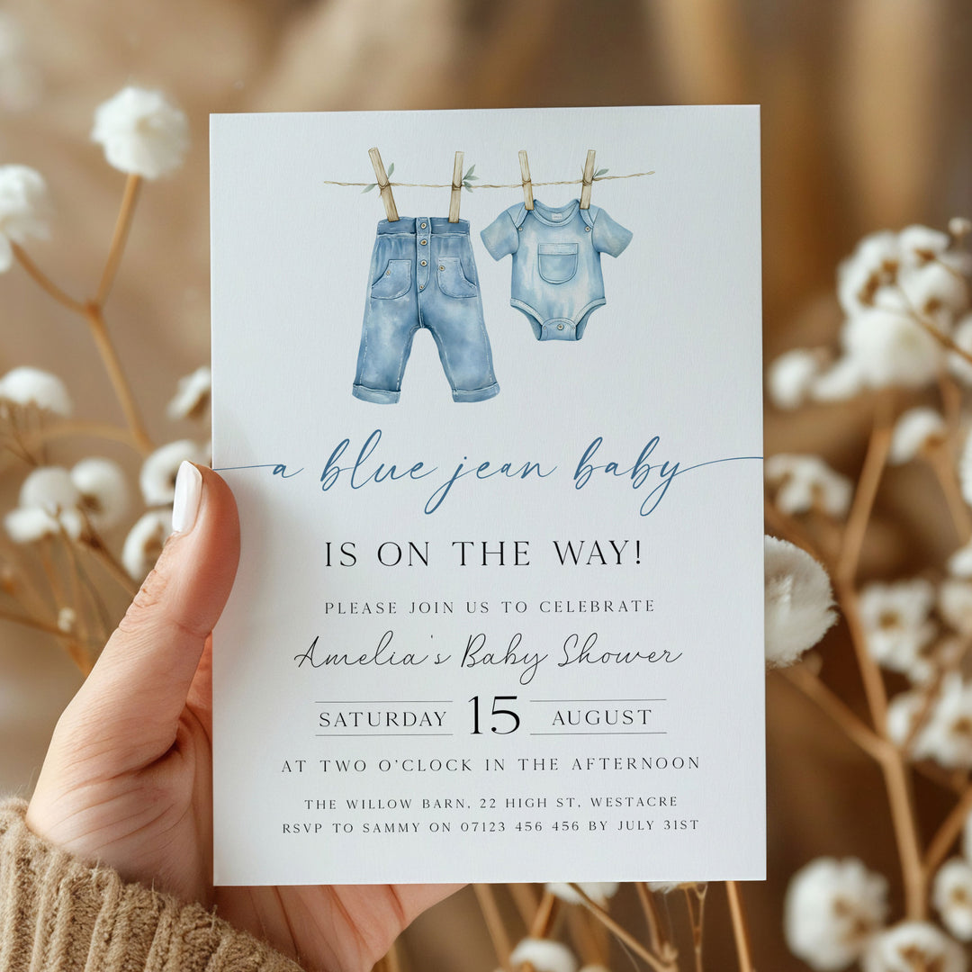 Blue Jeans Baby Modern Invitation
