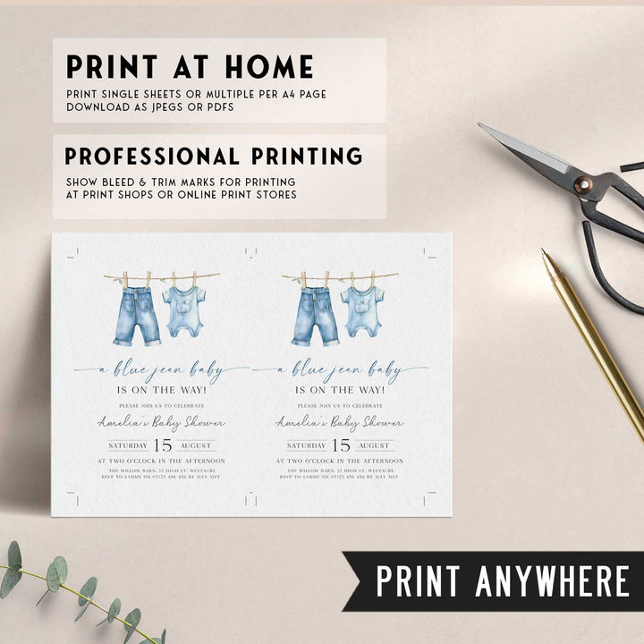 Blue Jeans Baby Modern Invitation