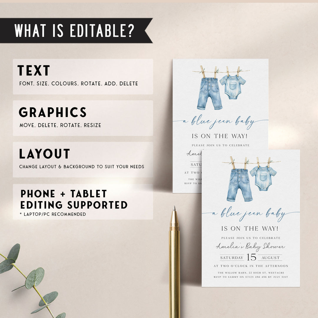 Blue Jeans Baby Modern Invitation