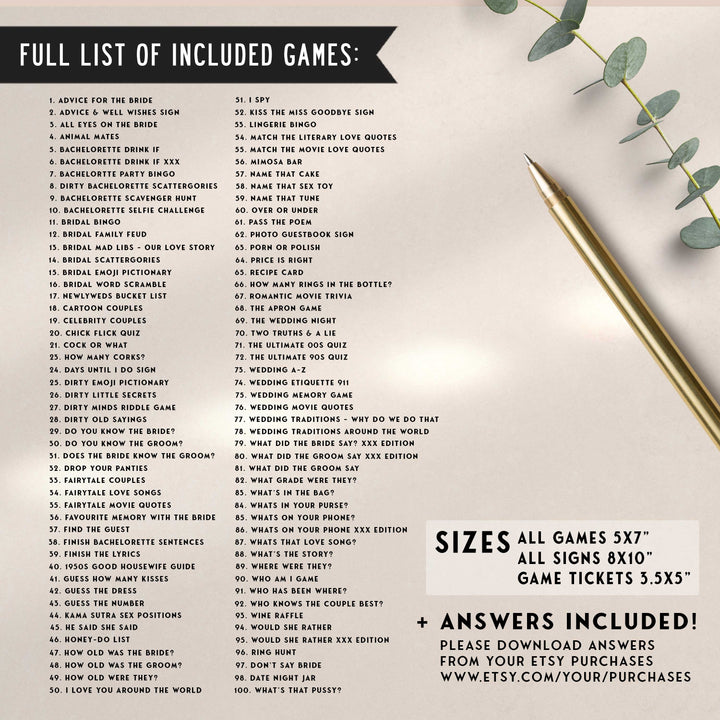 Get everything you need to throw the ultimate bachelorette party with our party bundle! This all-in-one package includes 100 editable games, bachelorette invite, bachelorette weekend itinerary, and welcome signs, all designed with a fresh pink theme.