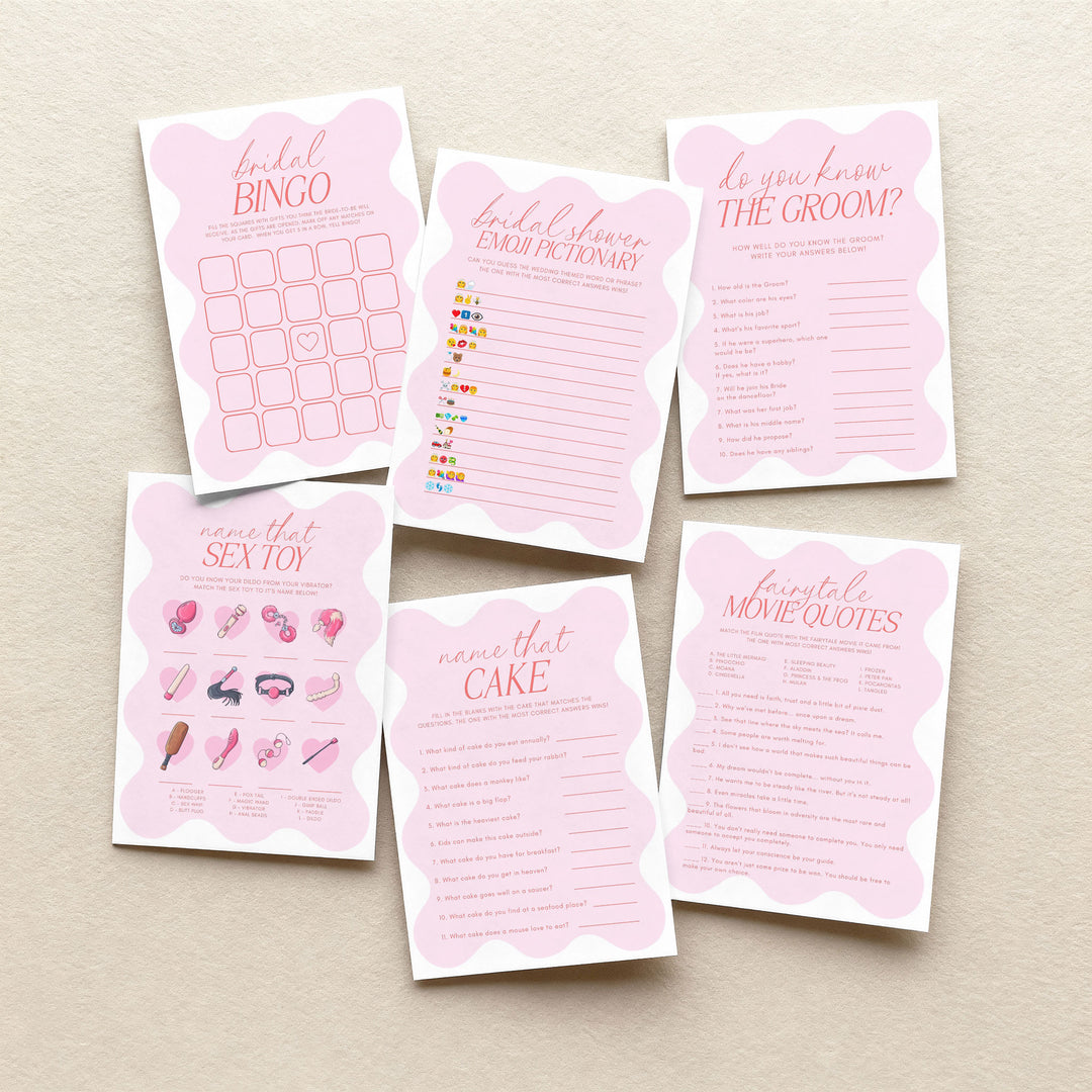 100 Editable Pink Wavy Bridal Shower Games