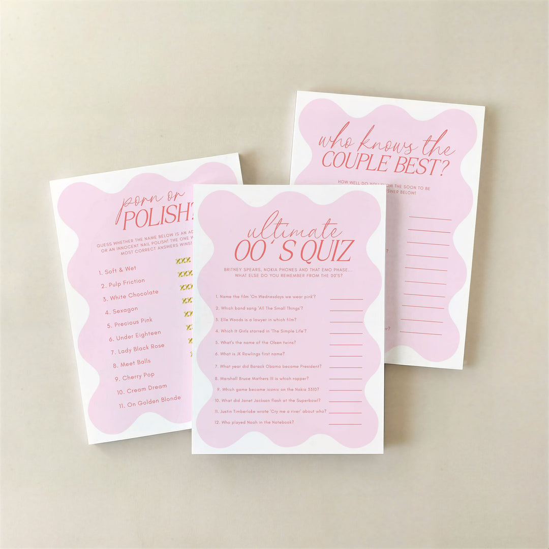 100 Editable Pink Wavy Bridal Shower Games
