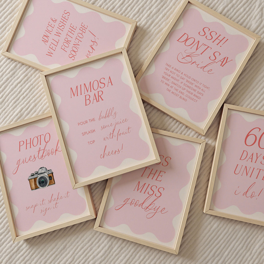 100 Editable Pink Wavy Bridal Shower Games