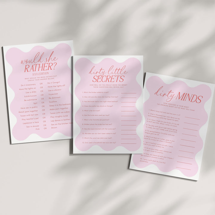 100 Editable Pink Wavy Bridal Shower Games