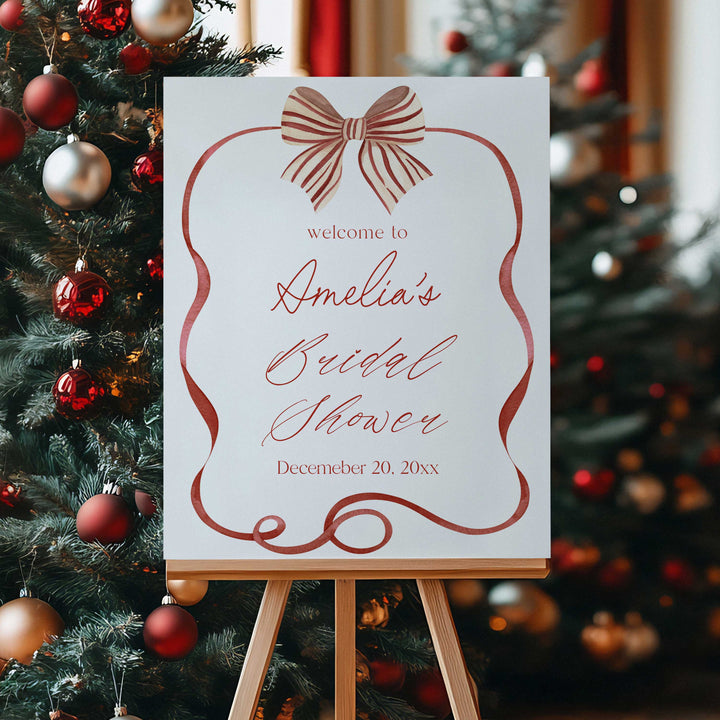 Red Bow Striped Bridal Shower Welcome Sign