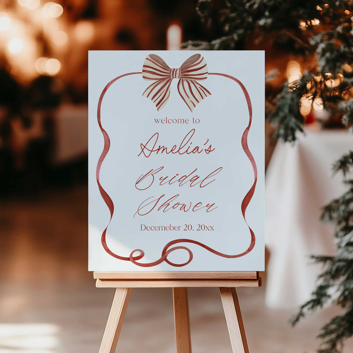 Red Bow Striped Bridal Shower Welcome Sign