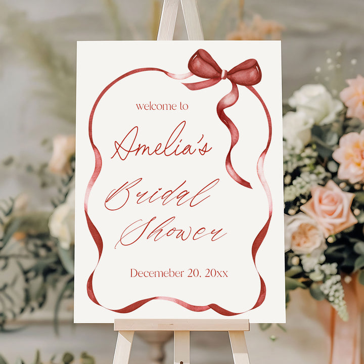 Red Bow Bridal Shower Welcome Sign