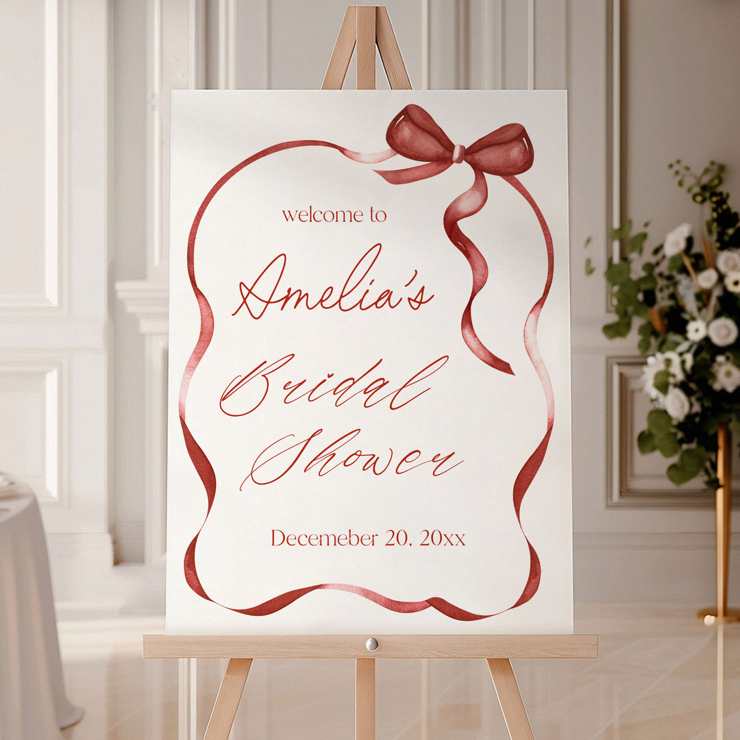 Red Bow Bridal Shower Welcome Sign