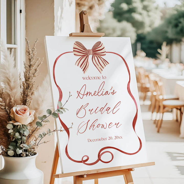 Red Bow Striped Bridal Shower Welcome Sign