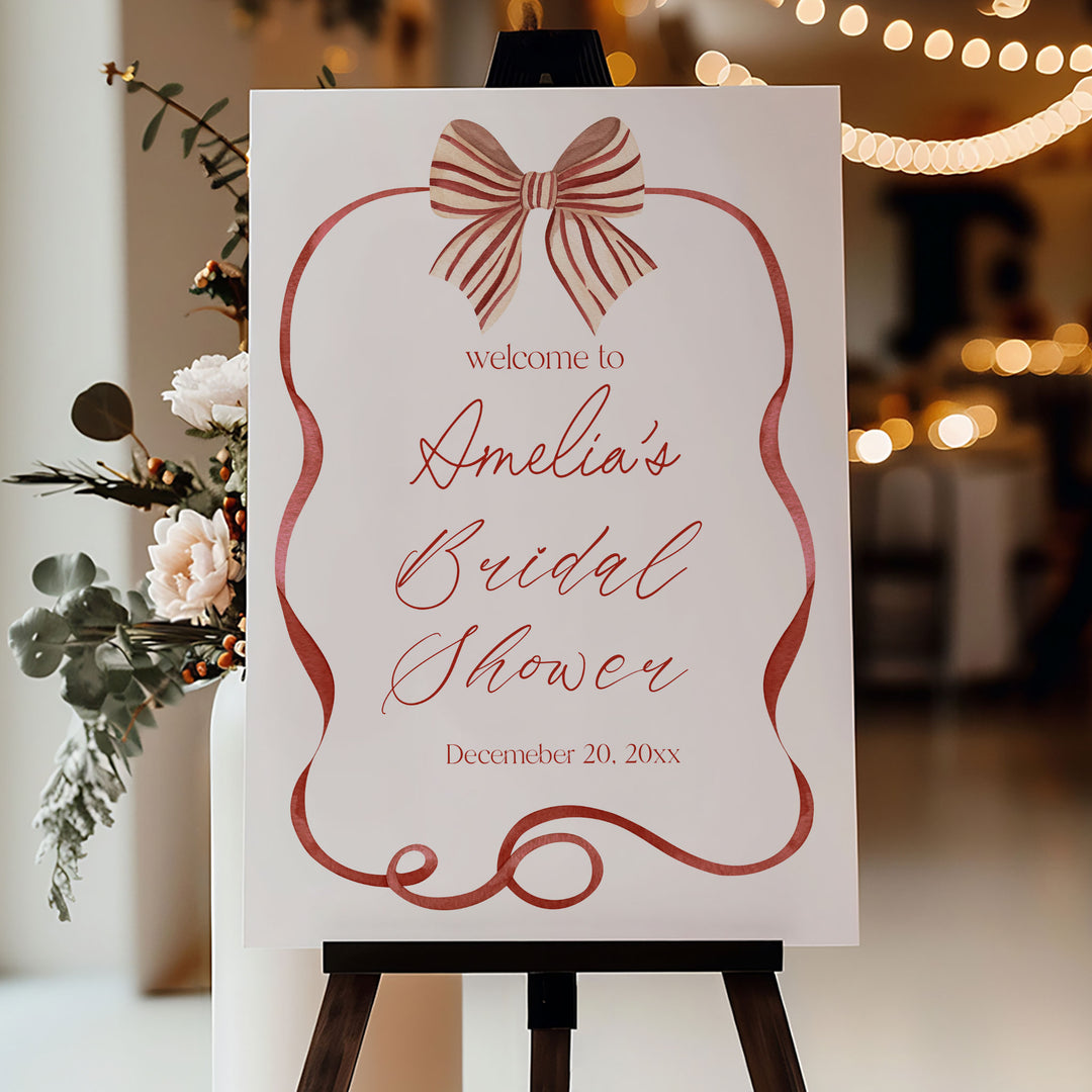 Red Bow Striped Bridal Shower Welcome Sign