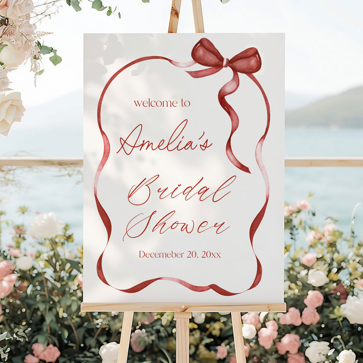 Red Bow Bridal Shower Welcome Sign